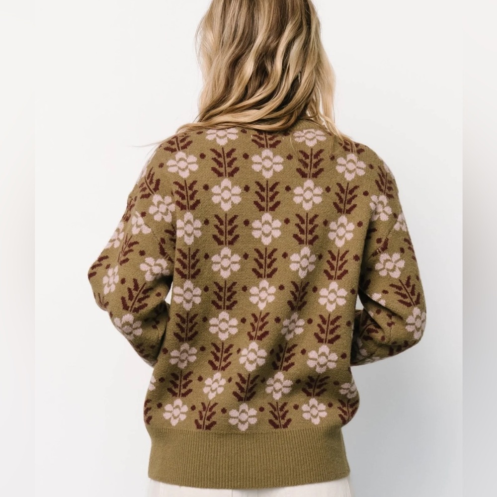Flower Pattern Olive Sweater. - Picture 6 of 6